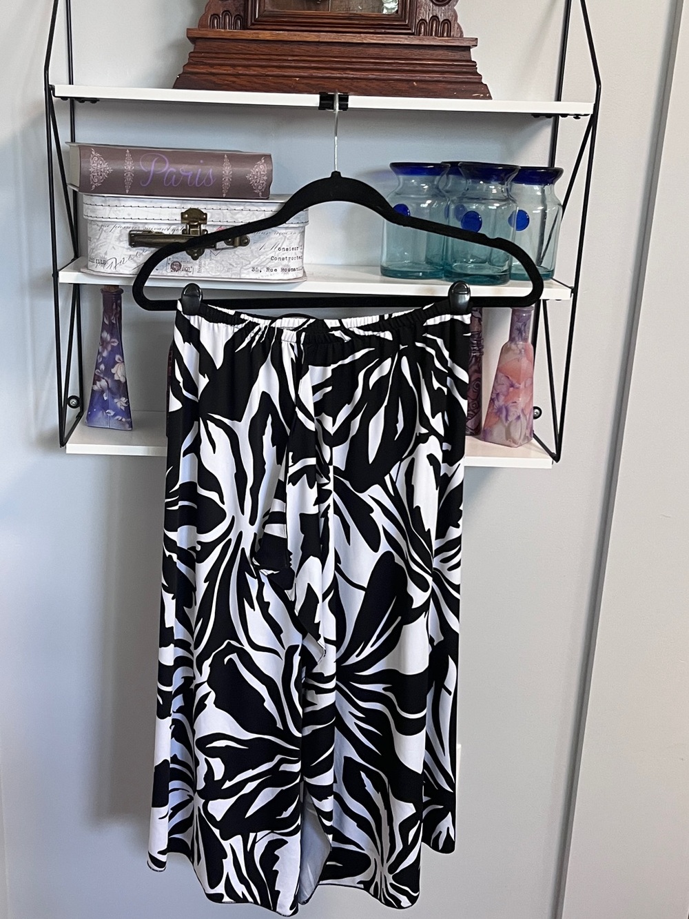 Black & White Abstract Floral Midi Skirt/swim cover up